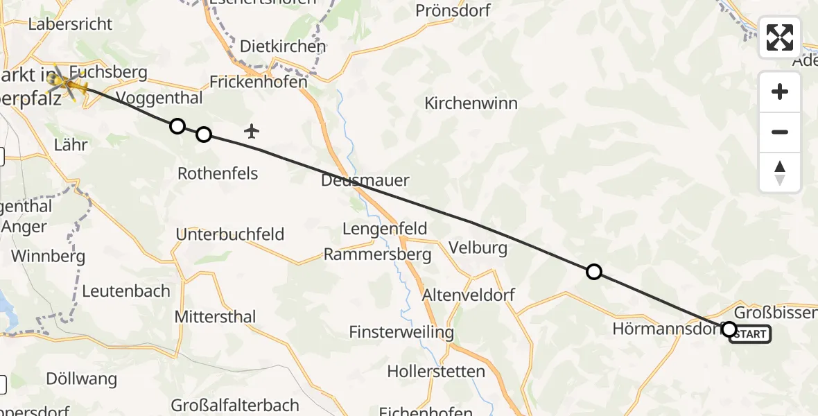 Flugroute Ambulanzhubschrauber Hohenfels - Neumarkt i.d.OPf., 11 Juli 2026, 17:47