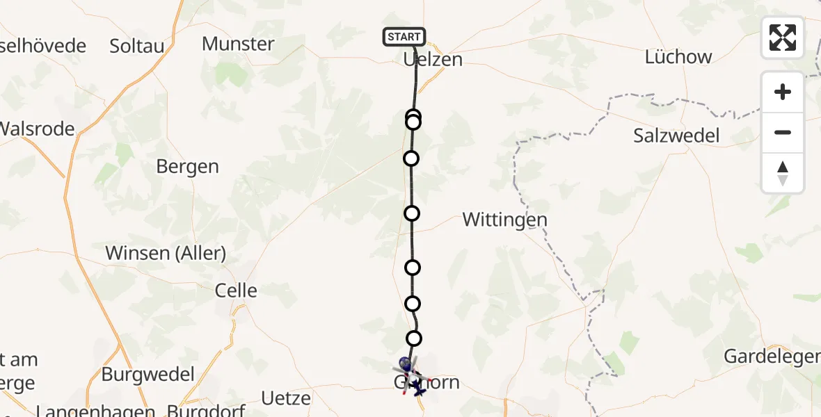 Flugroute Polizeihubschrauber Uelzen - Gifhorn Bundespolizei Hubschrauberlandeplatz, 11 Juli 2026, 17:50