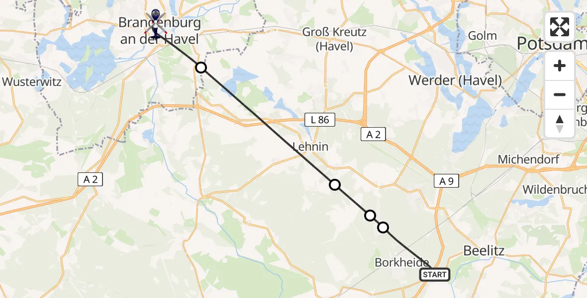 Flugroute Polizeihubschrauber Beelitz - Brandenburg an der Havel, 11 Juli 2026, 17:54