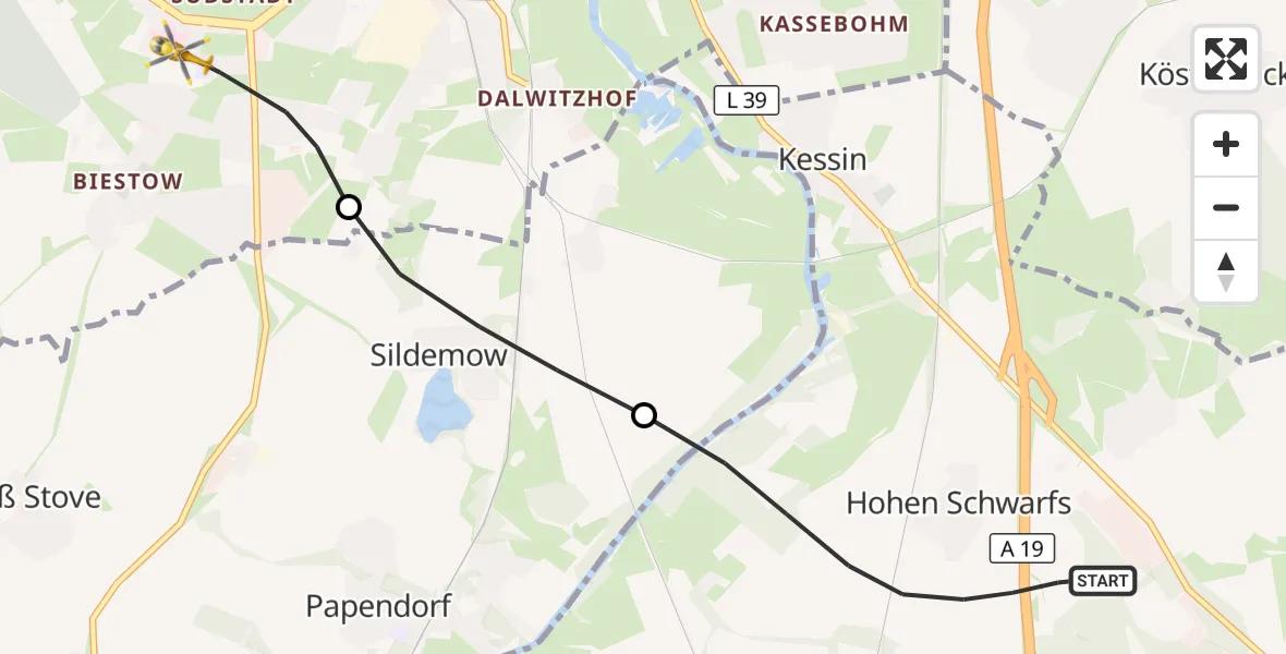 Flugroute Ambulanzhubschrauber Dummerstorf - Rostock, 11 Juli 2026, 18:03