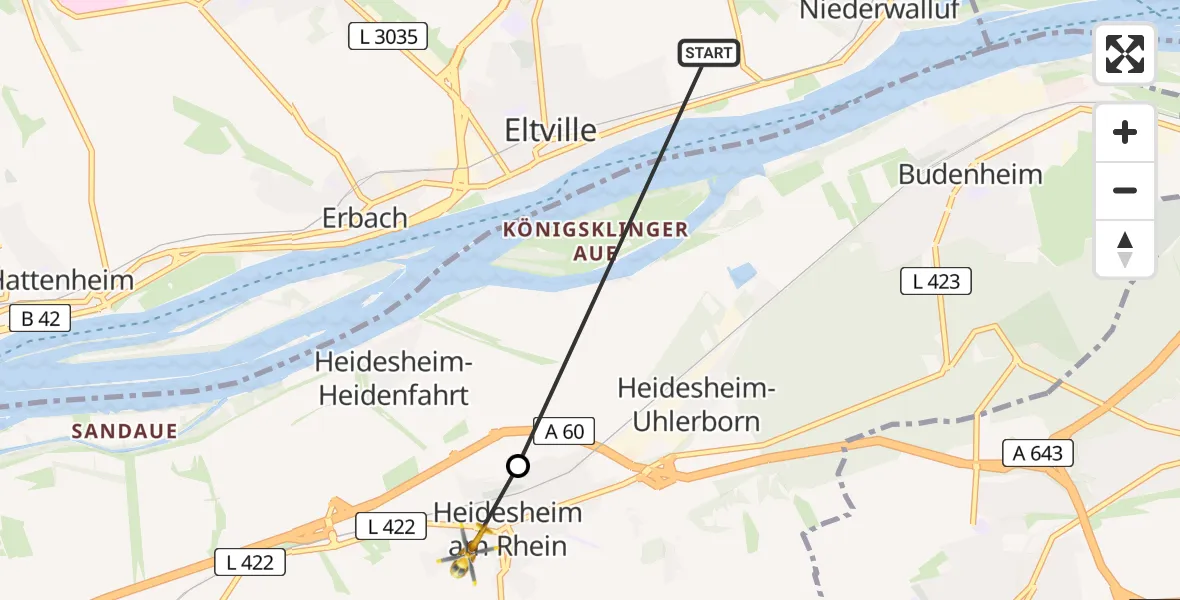 Flugroute Rettungshubschrauber Eltville am Rhein - Ingelheim am Rhein, 11 Juli 2026, 18:10