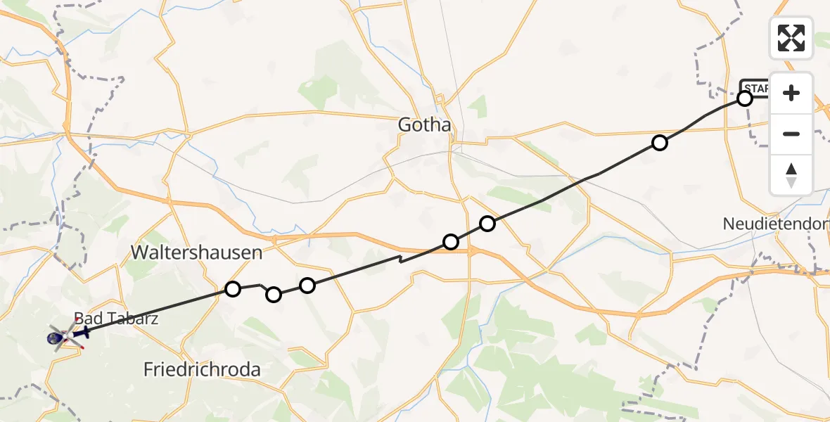 Flugroute Polizeihubschrauber Erfurt - Bad Tabarz, 11 Juli 2026, 18:24