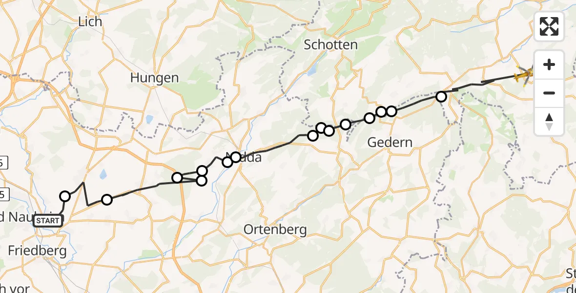 Flugroute Rettungshubschrauber Bad Nauheim - Freiensteinau, 11 Juli 2026, 18:32