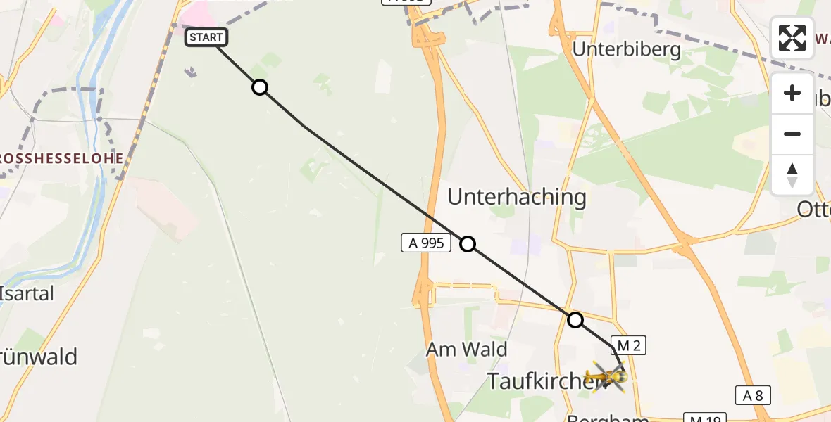 Flugroute Rettungshubschrauber ADAC Air Rescue Center Hubschrauberlandeplatz (Christoph 1) - Taufkirchen, 11 Juli 2026, 18:32