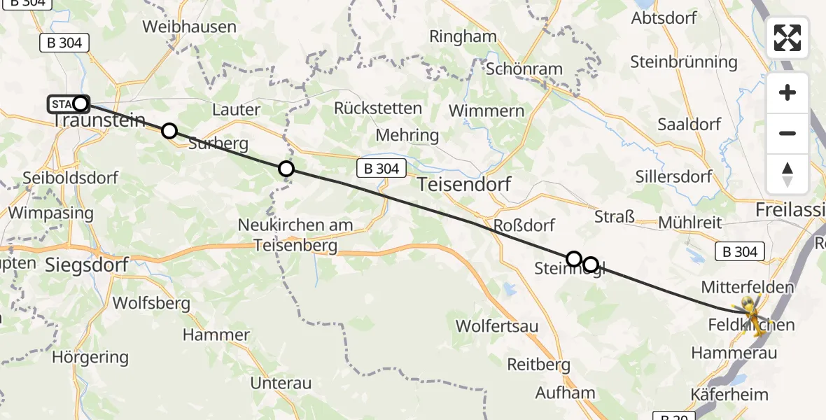 Flugroute Rettungshubschrauber Traunstein Hospital - Ainring, 11 Juli 2026, 18:34