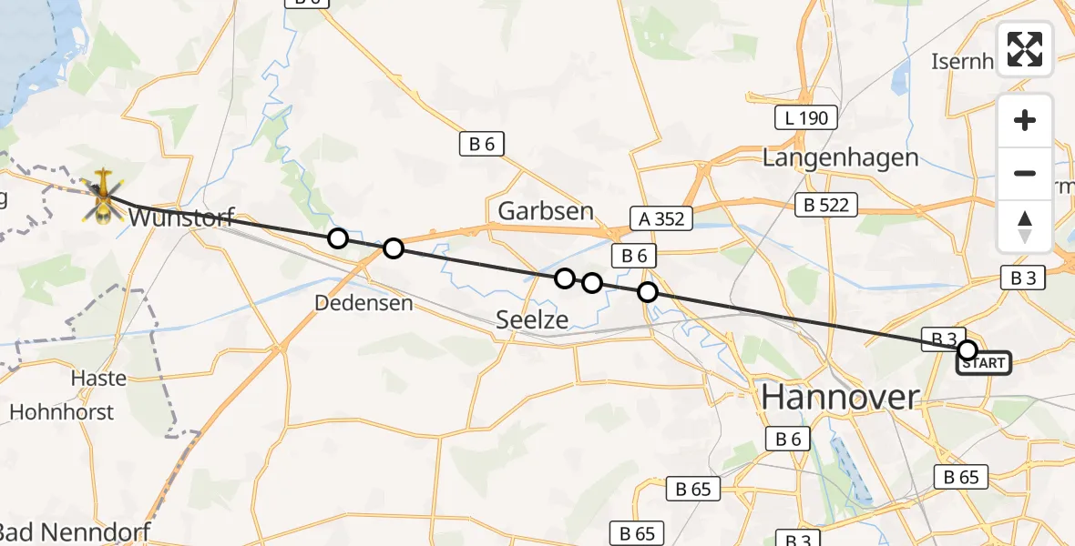 Flugroute Rettungshubschrauber Hannover Luftrettung Hubschrauberlandeplatz (Christoph 4) - Wunstorf, 11 Juli 2026, 18:38