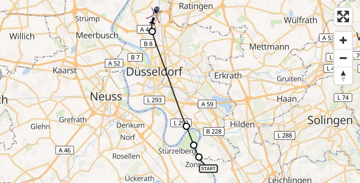 Flugroute Polizeihubschrauber Monheim am Rhein - Düsseldorf Flughafen, 11 Juli 2026, 18:41