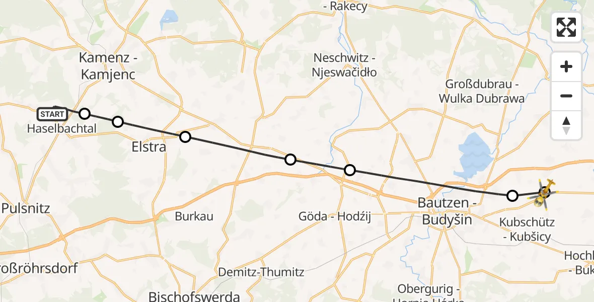 Flugroute Rettungshubschrauber Haselbachtal - Bautzen Flugplatz, 11 Juli 2026, 18:50