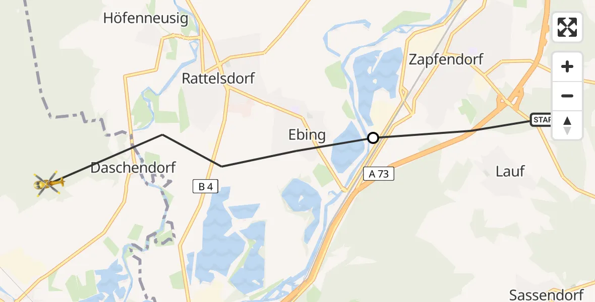 Flugroute Rettungshubschrauber Zapfendorf - Baunach, 11 Juli 2026, 18:59
