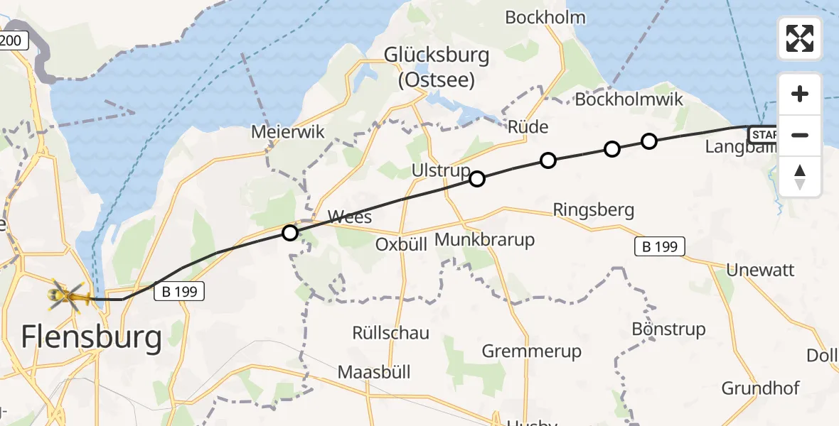 Flugroute Ambulanzhubschrauber Langballig - Flensburg, 11 Juli 2026, 19:03
