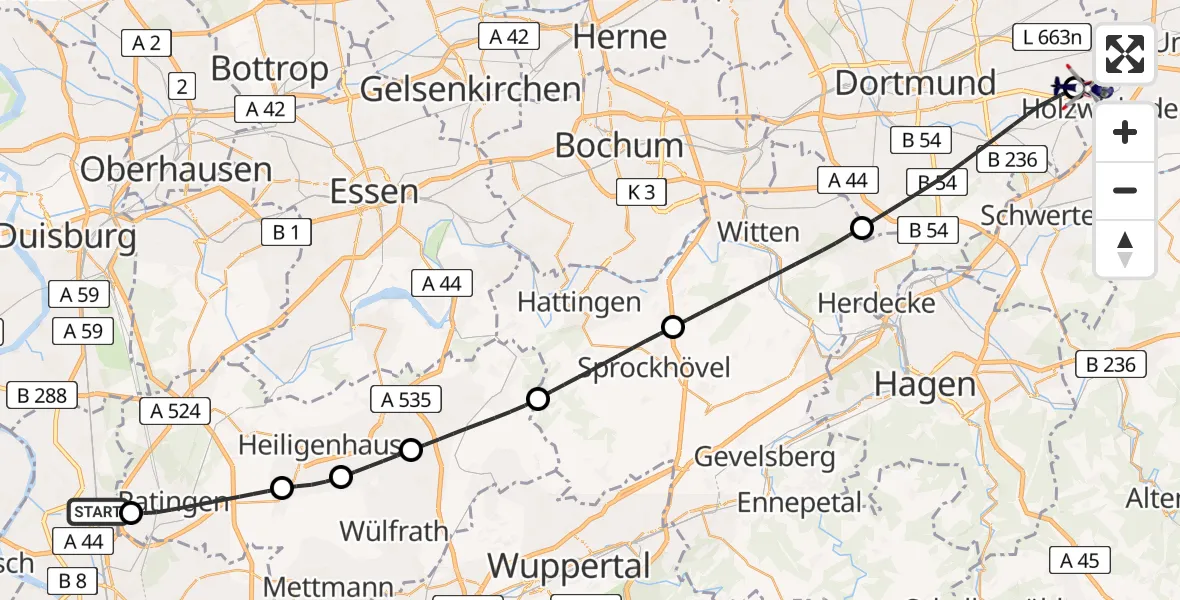 Flugroute Polizeihubschrauber Düsseldorf Flughafen - Dortmund Flughafen, 11 Juli 2026, 19:07
