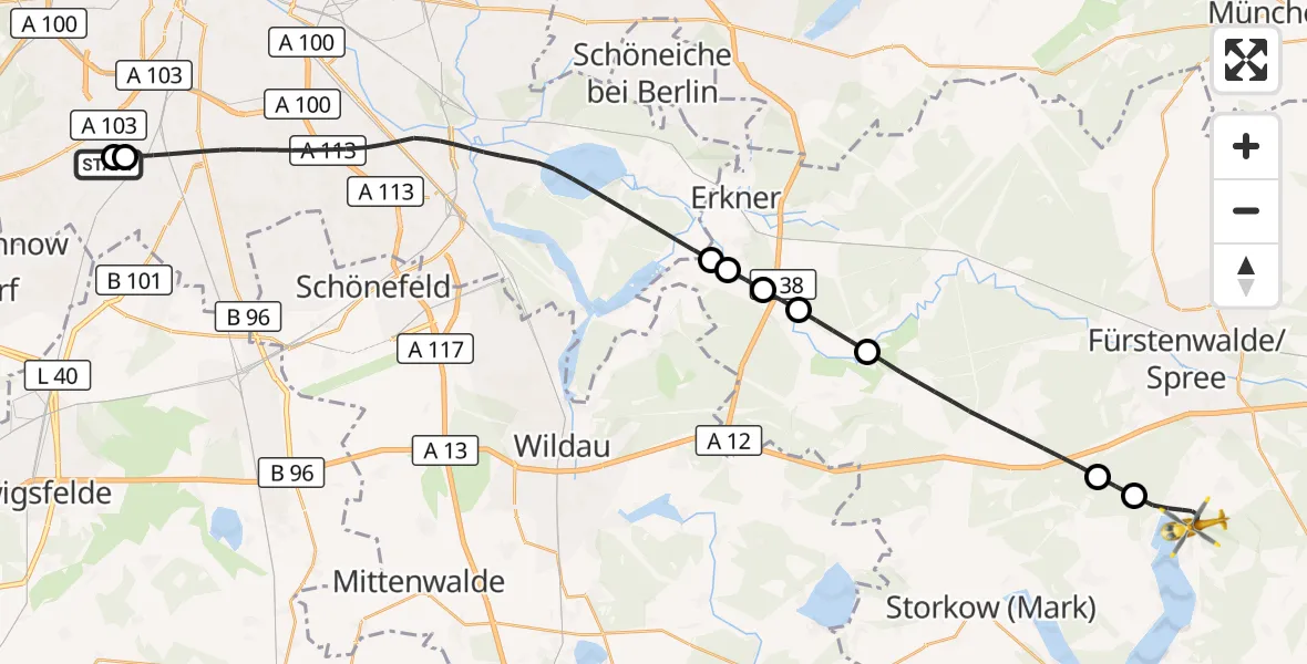 Flugroute Rettungshubschrauber Charité Clinic Benjamin Franklin Campus - Bad Saarow, 11 Juli 2026, 19:10