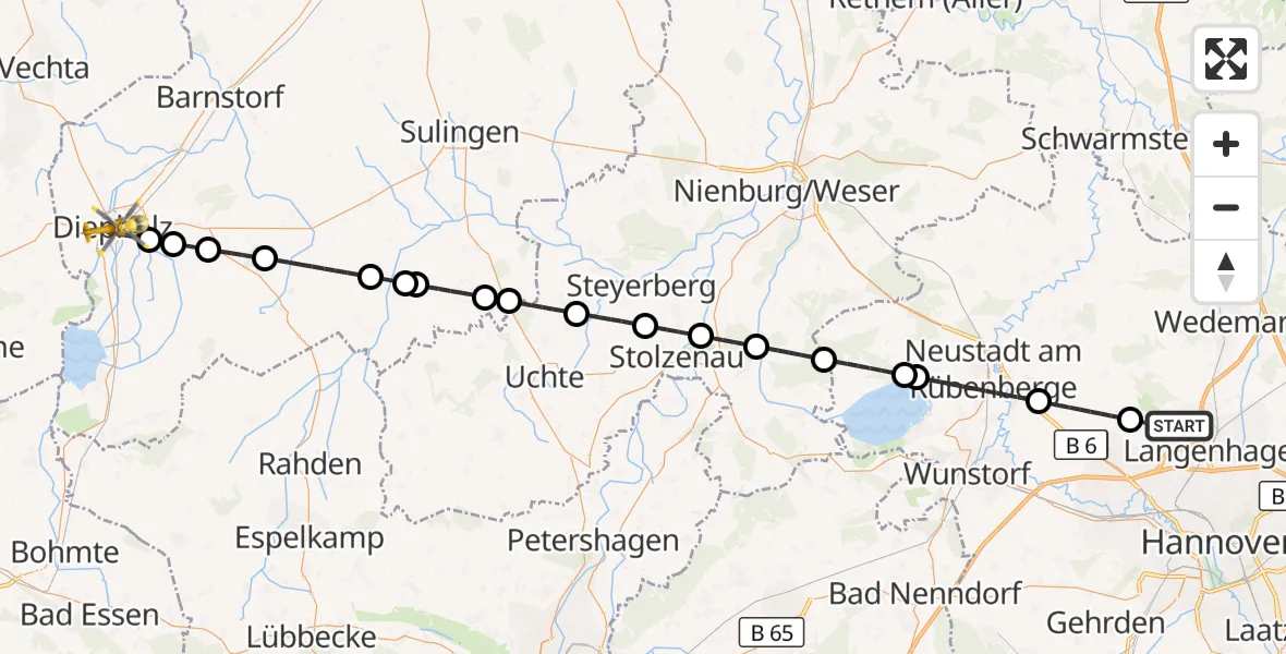 Flugroute Rettungshubschrauber Flughafen Hannover - Diepholz, 11 Juli 2026, 19:16