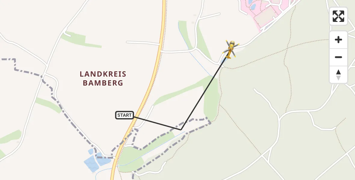 Flugroute Rettungshubschrauber Bamberg - Bamberg Hospital Hubschrauberlandeplatz, 11 Juli 2026, 19:22