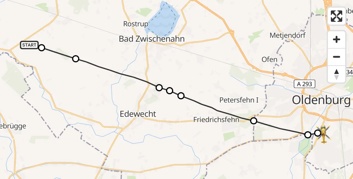 Flugroute Rettungshubschrauber Apen - Oldenburg (Oldb), 11 Juli 2026, 19:22