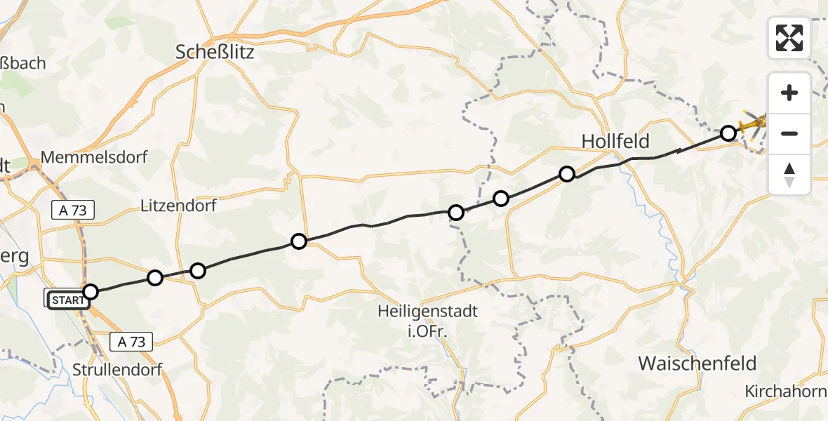 Flugroute Rettungshubschrauber Bamberg - Thurnau, 11 Juli 2026, 19:42