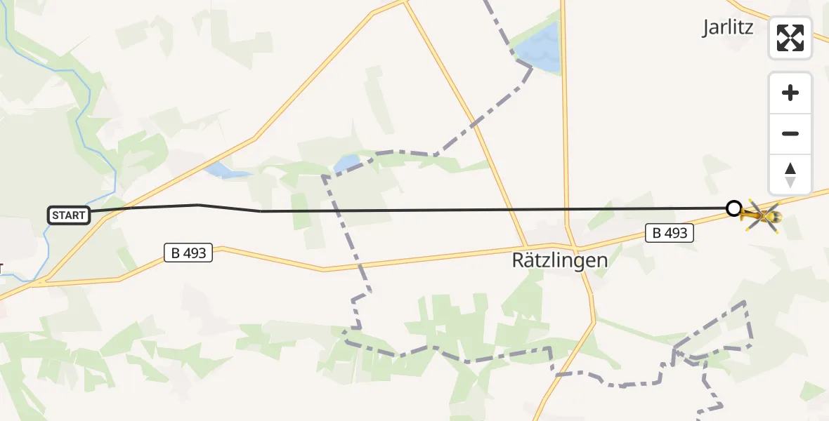 Flugroute Rettungshubschrauber Uelzen - Rätzlingen, 11 Juli 2026, 19:47