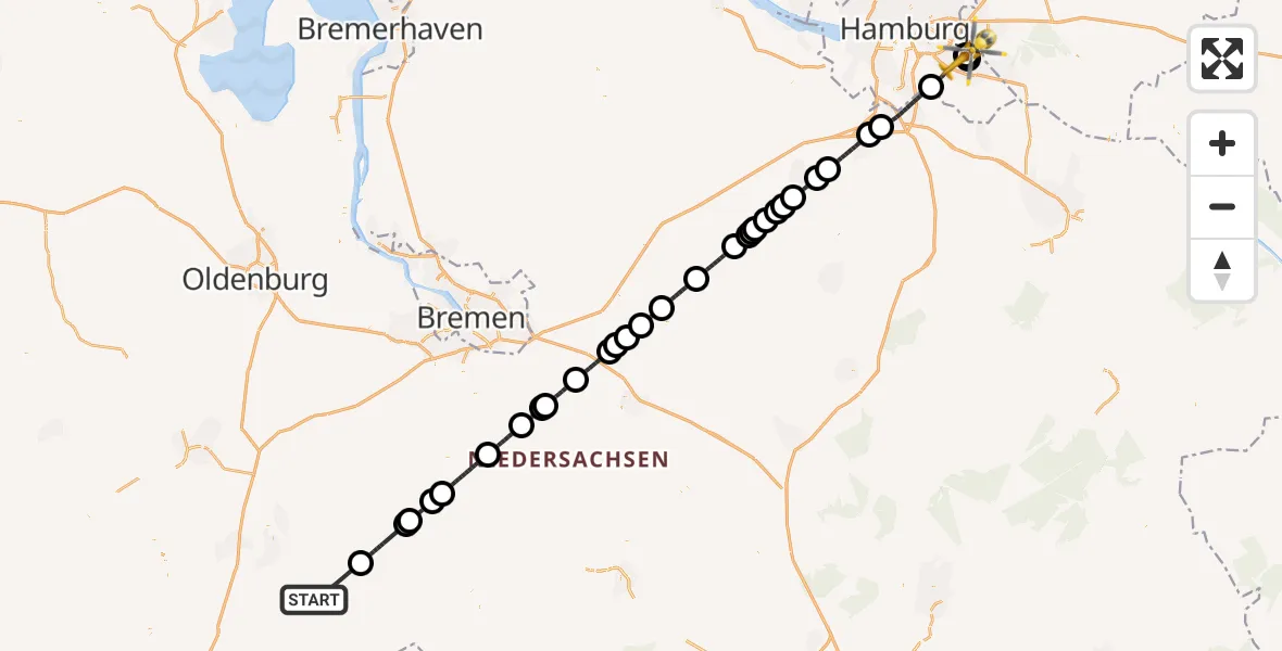 Flugroute Rettungshubschrauber Diepholz - Christoph Hansa ADAC Hubschrauberlandeplatz, 11 Juli 2026, 20:06