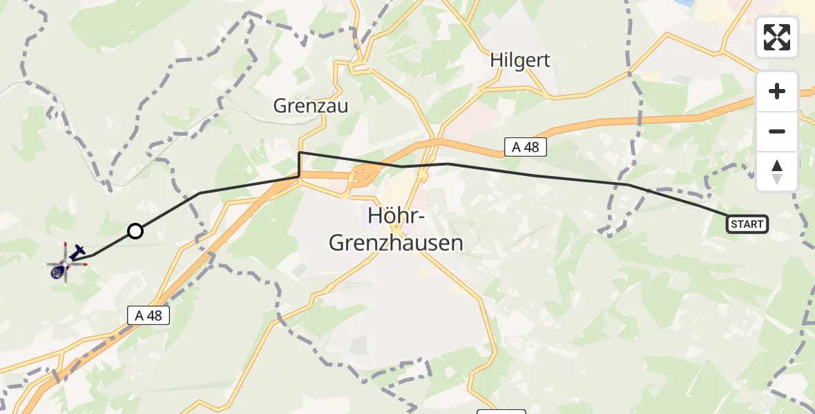 Flugroute Polizeihubschrauber Höhr-Grenzhausen - Bendorf, 11 Juli 2026, 20:18