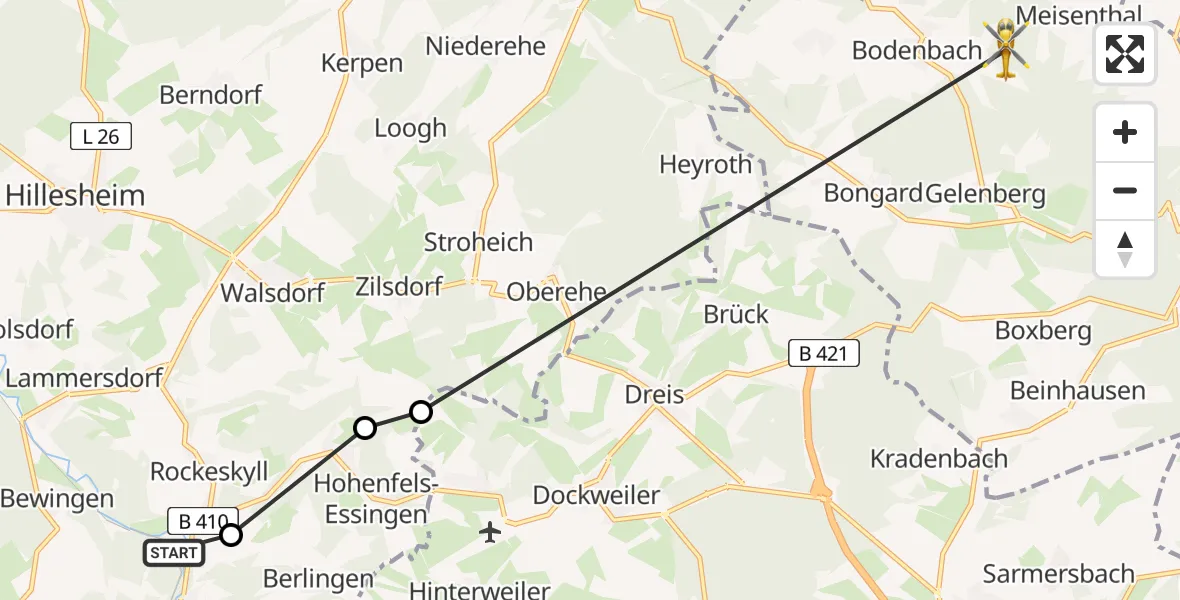 Flugroute Ambulanzhubschrauber Pelm - Bodenbach, 11 Juli 2026, 20:20
