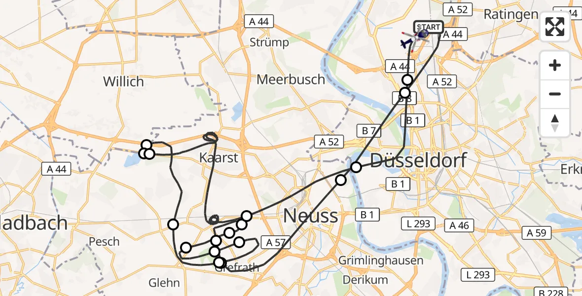 Flugroute Polizeihubschrauber Düsseldorf Flughafen - Düsseldorf Flughafen, 11 Juli 2026, 20:32