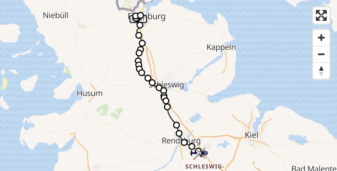Flugroute Polizeihubschrauber Flensburg-Schäferhaus Flughafen - Emkendorf, 11 Juli 2026, 20:49
