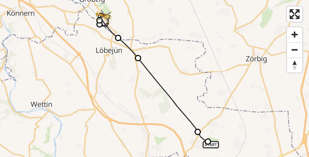 Flugroute Rettungshubschrauber Halle-Oppin Flugplatz - Südliches Anhalt, 11 Juli 2026, 20:56