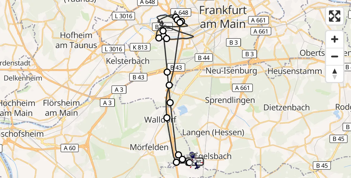Flugroute Polizeihubschrauber Flughafen Frankfurt-Egelsbach - Flughafen Frankfurt-Egelsbach, 11 Juli 2026, 21:07