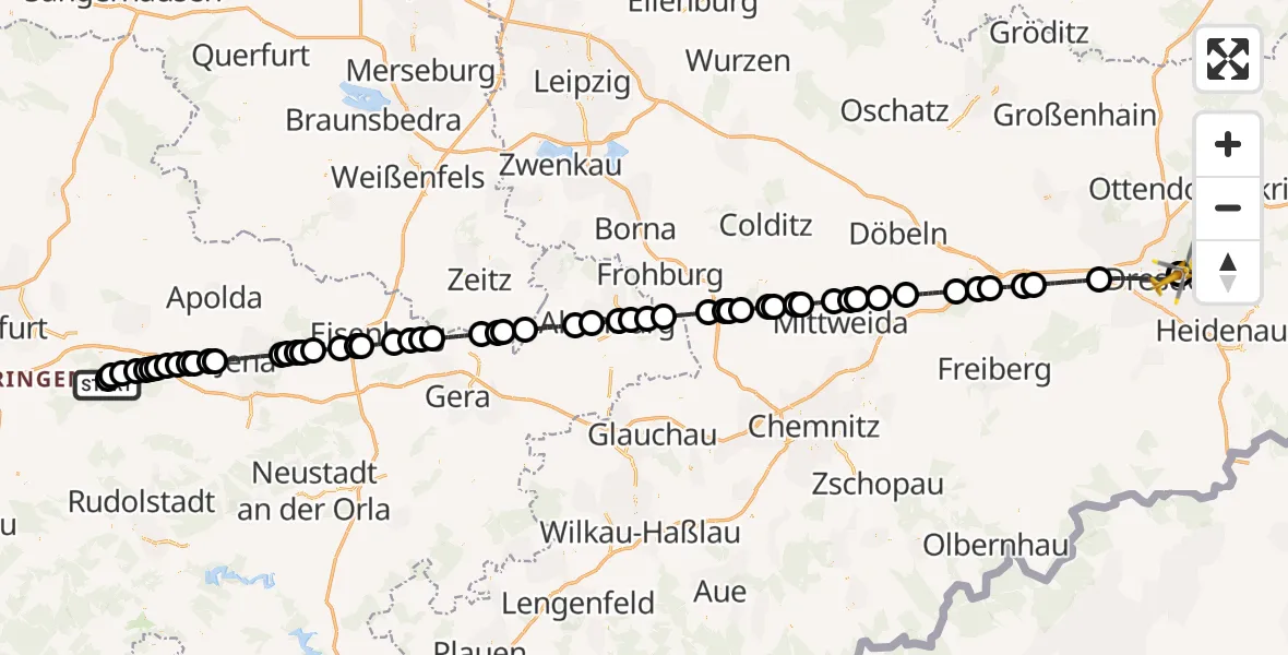 Flugroute Ambulanzhubschrauber Bad Berka - Dresden University Hospital, 11 Juli 2026, 21:23