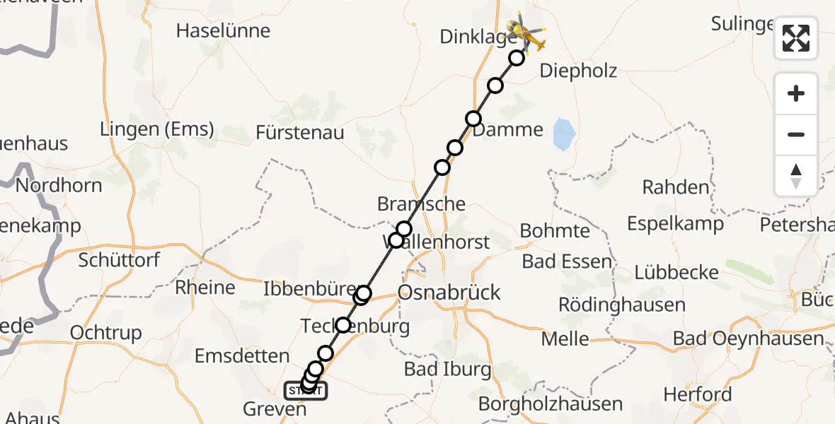 Flugroute Ambulanzhubschrauber Christoph  Westfalen-ADAC - Lohne (Oldenburg), 11 Juli 2026, 21:30
