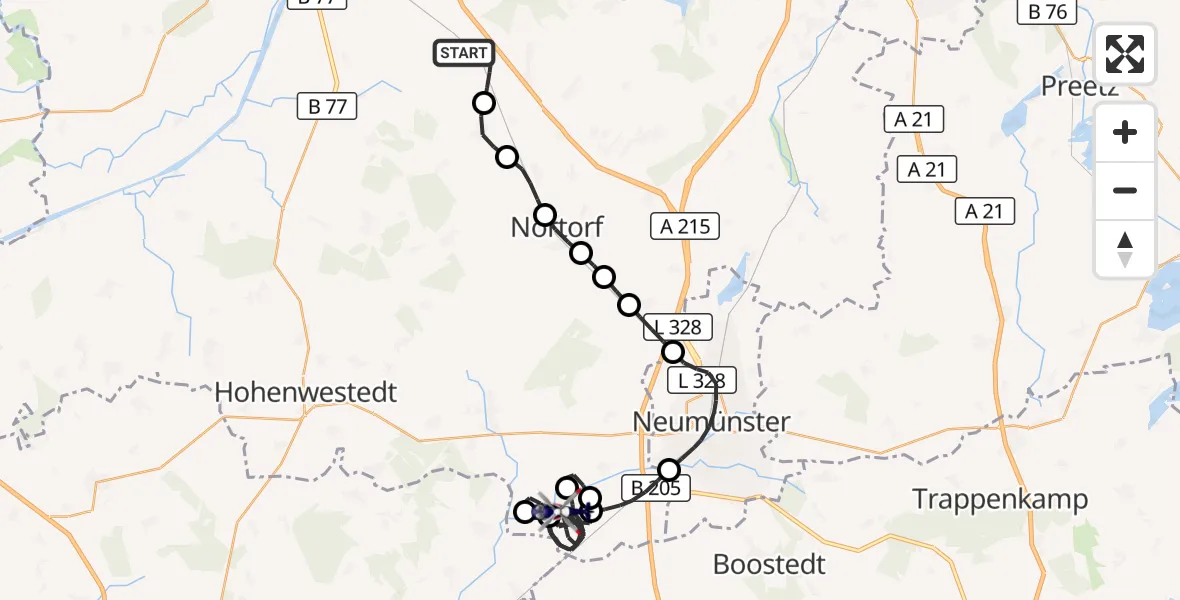 Flugroute Polizeihubschrauber Emkendorf - Arpsdorf, 11 Juli 2026, 21:33