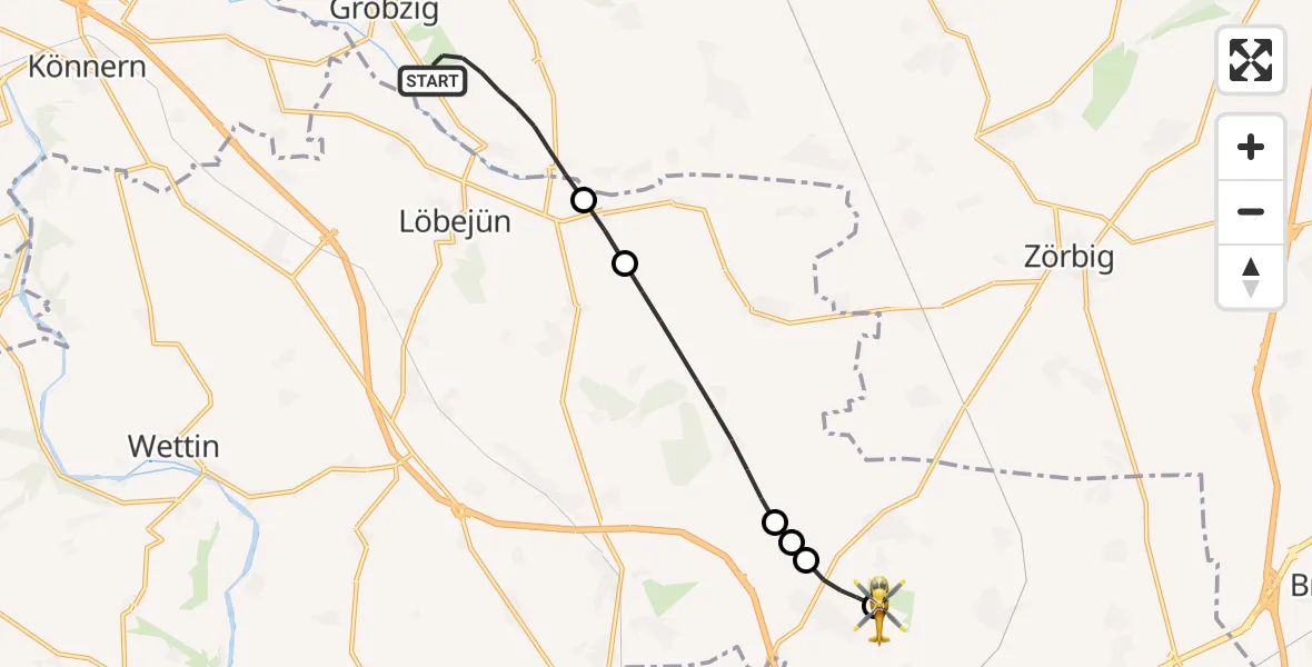 Flugroute Rettungshubschrauber Südliches Anhalt - Halle-Oppin Flugplatz, 11 Juli 2026, 21:40