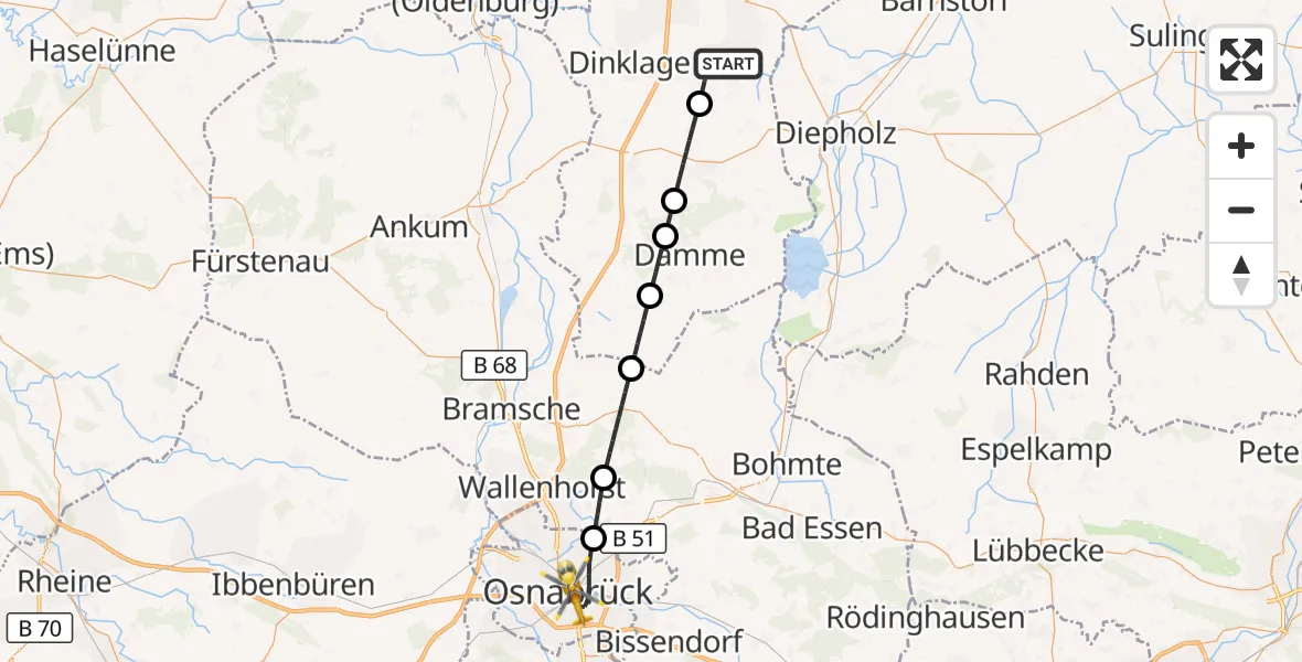 Flugroute Ambulanzhubschrauber Lohne (Oldenburg) - Osnabrück, 11 Juli 2026, 22:21