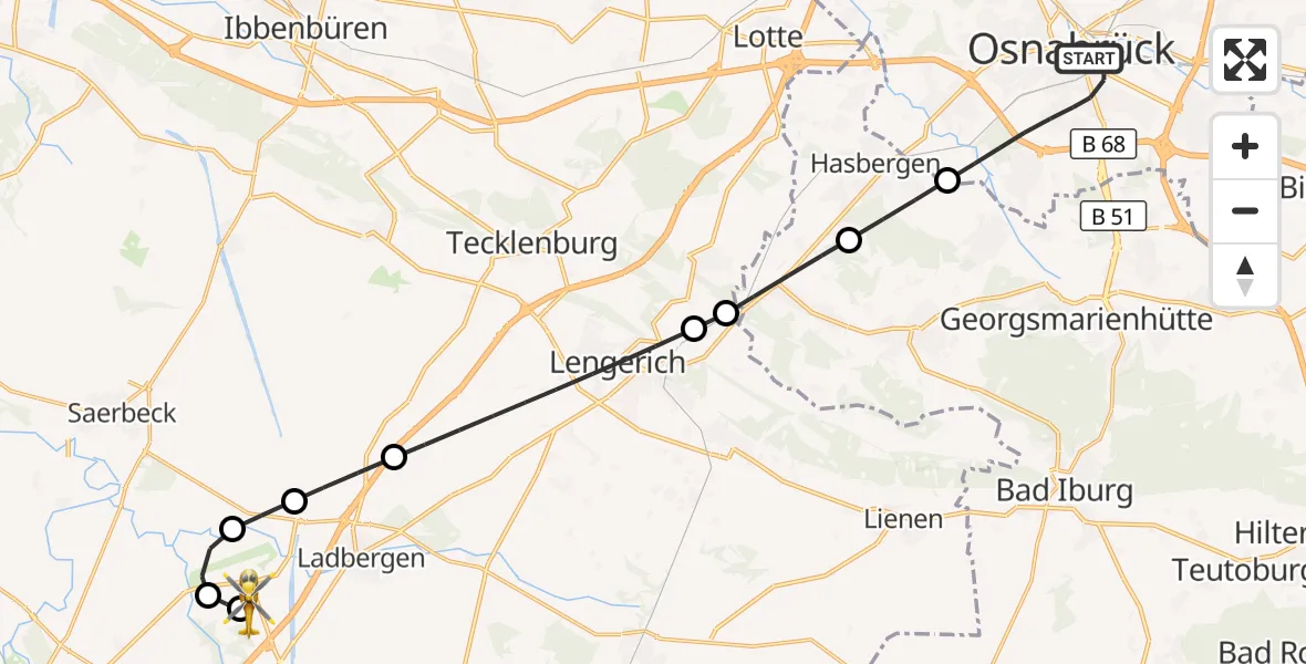 Flugroute Ambulanzhubschrauber Osnabrück - Christoph  Westfalen-ADAC, 11 Juli 2026, 23:17