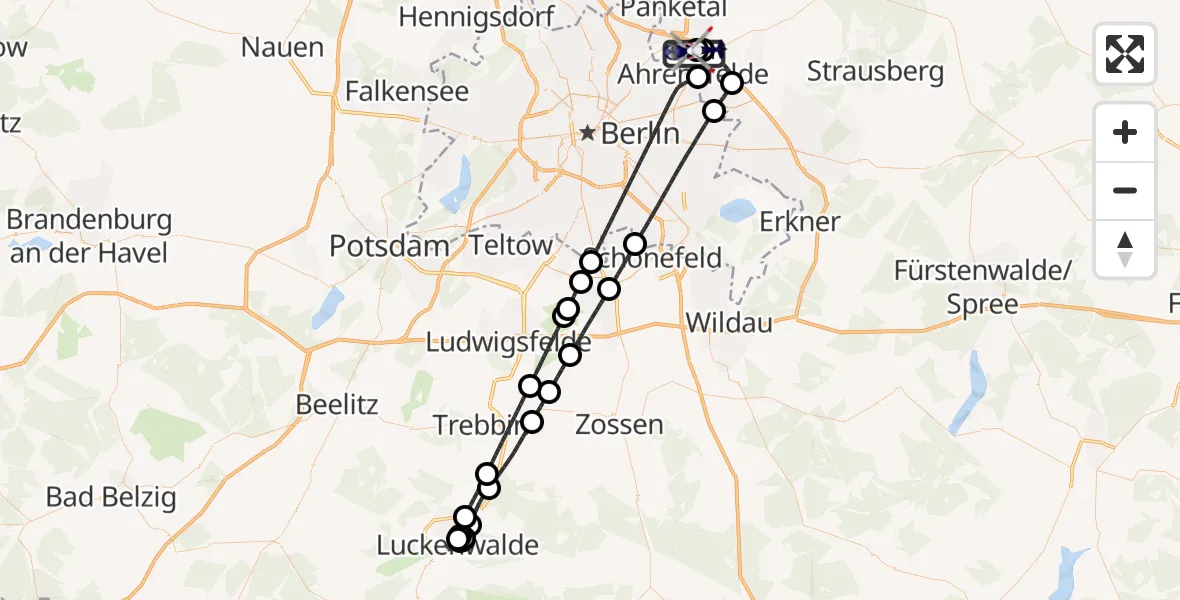 Flugroute Polizeihubschrauber Ahrensfelde Hubschrauberlandeplatz - Ahrensfelde Hubschrauberlandeplatz, 11 Juli 2026, 23:26