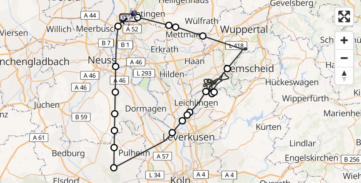Flugroute Polizeihubschrauber Düsseldorf Flughafen - Düsseldorf Flughafen, 12 Juli 2026, 00:58