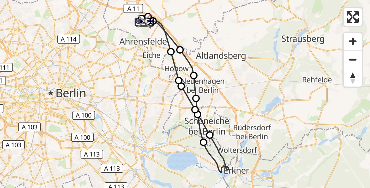 Flugroute Polizeihubschrauber Ahrensfelde Hubschrauberlandeplatz - Ahrensfelde Hubschrauberlandeplatz, 12 Juli 2026, 00:58
