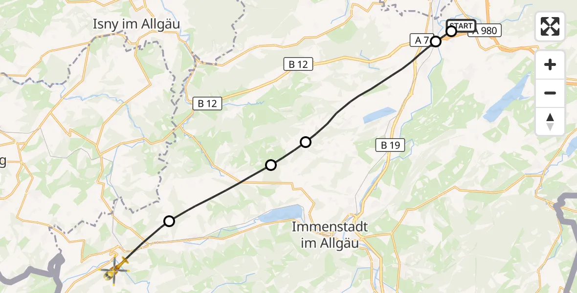 Flugroute Rettungshubschrauber Kempten-Durach Flugplatz - Oberstaufen, 12 Juli 2026, 06:00