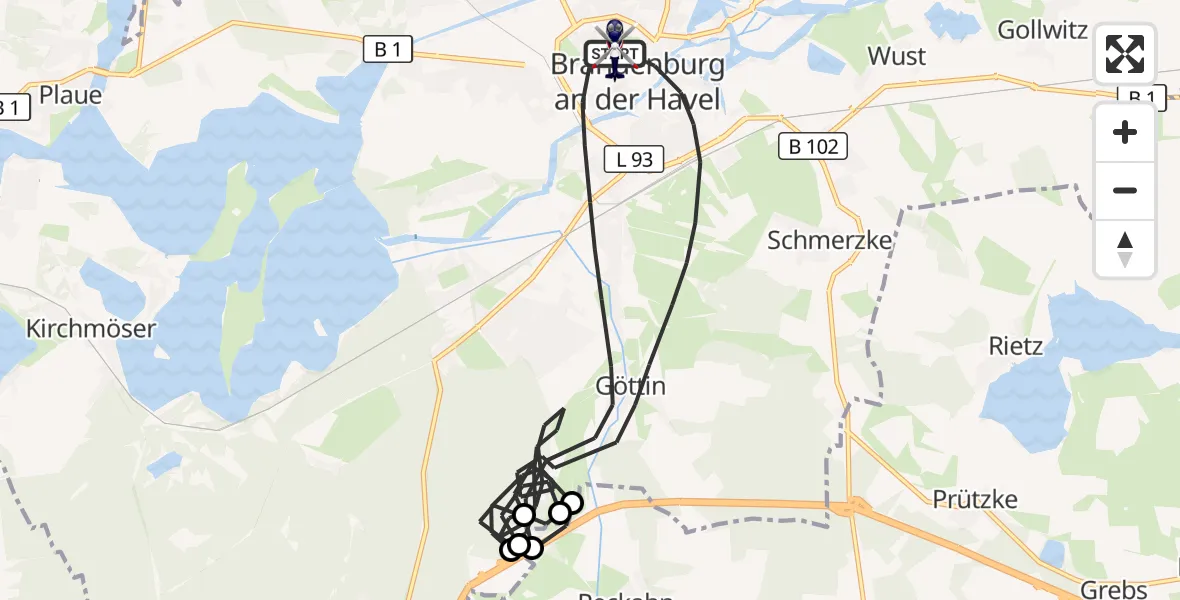 Flugroute Polizeihubschrauber Brandenburg an der Havel - Brandenburg an der Havel, 12 Juli 2026, 06:15