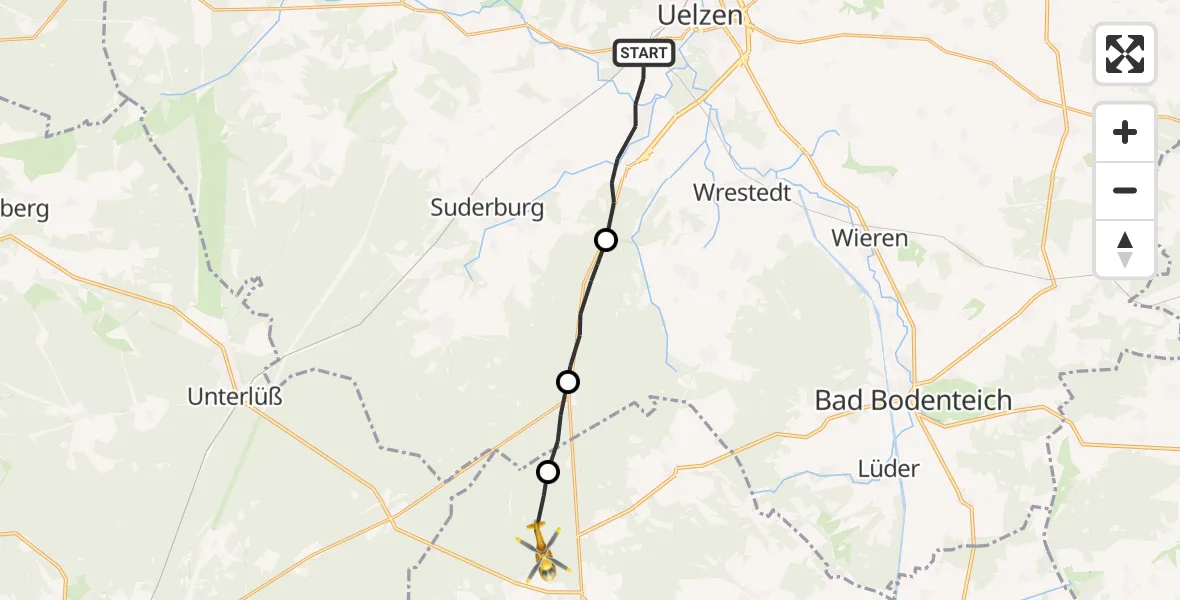 Flugroute Rettungshubschrauber Uelzen - Sprakensehl, 12 Juli 2026, 06:22