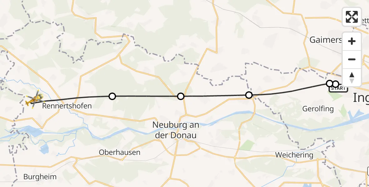 Flugroute Rettungshubschrauber Ingolstadt Hospital - Rennertshofen, 12 Juli 2026, 06:33