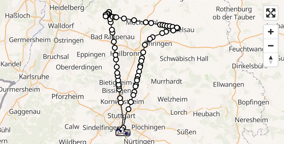 Flugroute Polizeihubschrauber Flughafen Stuttgart - Flughafen Stuttgart, 12 Juli 2026, 06:35