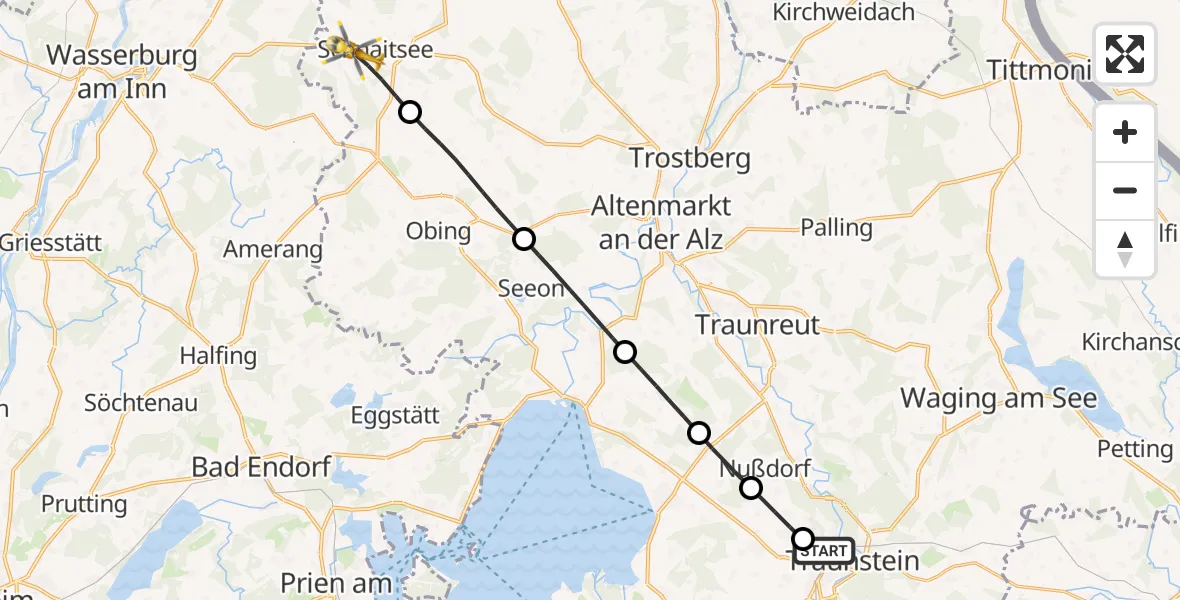 Flugroute Rettungshubschrauber Traunstein Hospital - Schnaitsee, 12 Juli 2026, 07:12