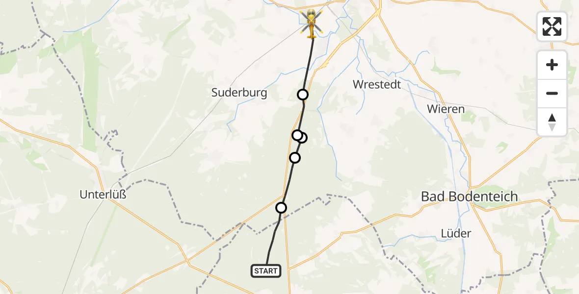 Flugroute Rettungshubschrauber Sprakensehl - Uelzen, 12 Juli 2026, 07:16