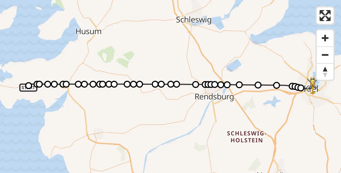Flugroute Ambulanzhubschrauber Kirchspiel Garding - Kiel, 12 Juli 2026, 07:25