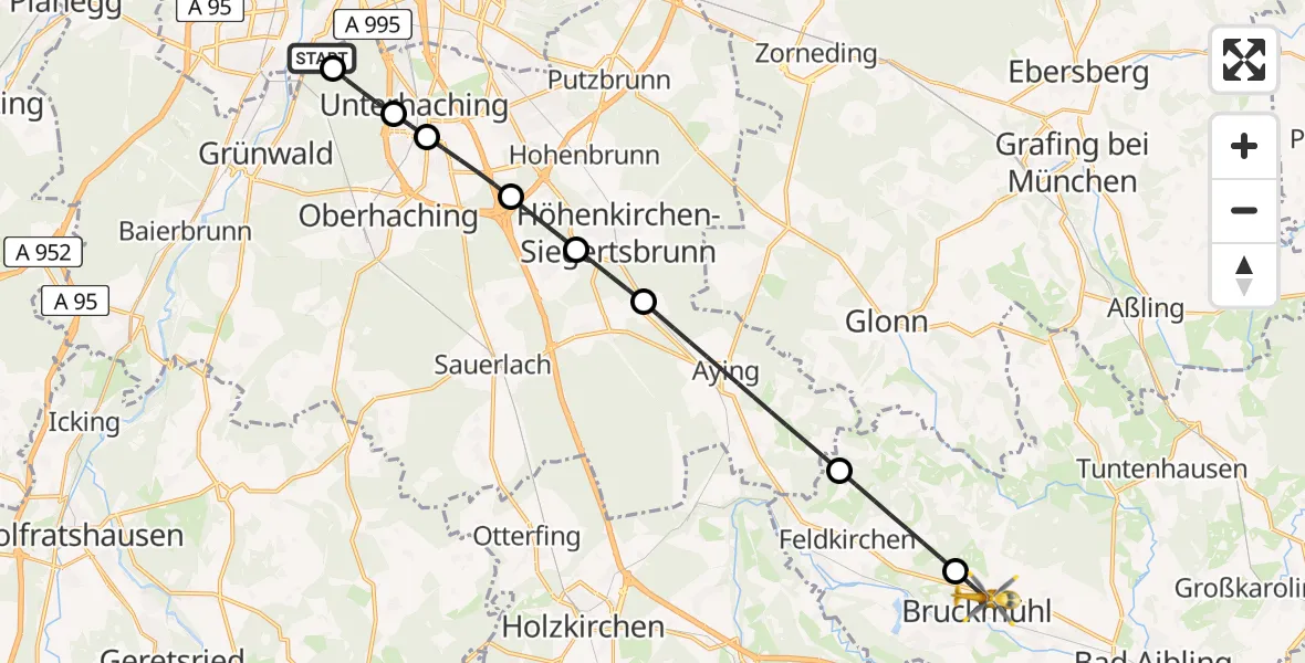 Flugroute Rettungshubschrauber ADAC Air Rescue Center Hubschrauberlandeplatz (Christoph 1) - Bruckmühl, 12 Juli 2026, 07:34
