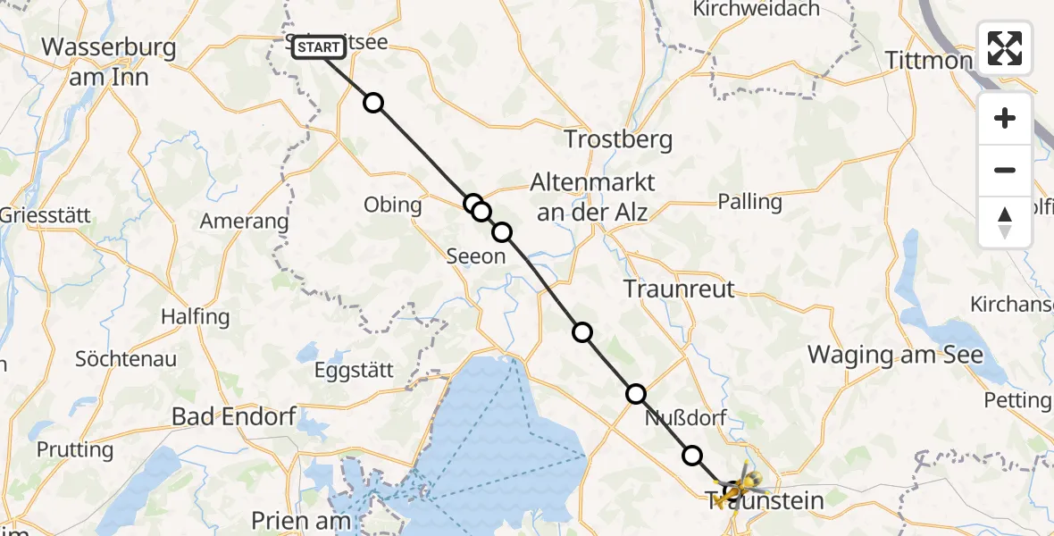 Flugroute Rettungshubschrauber Schnaitsee - Traunstein Hospital, 12 Juli 2026, 07:52