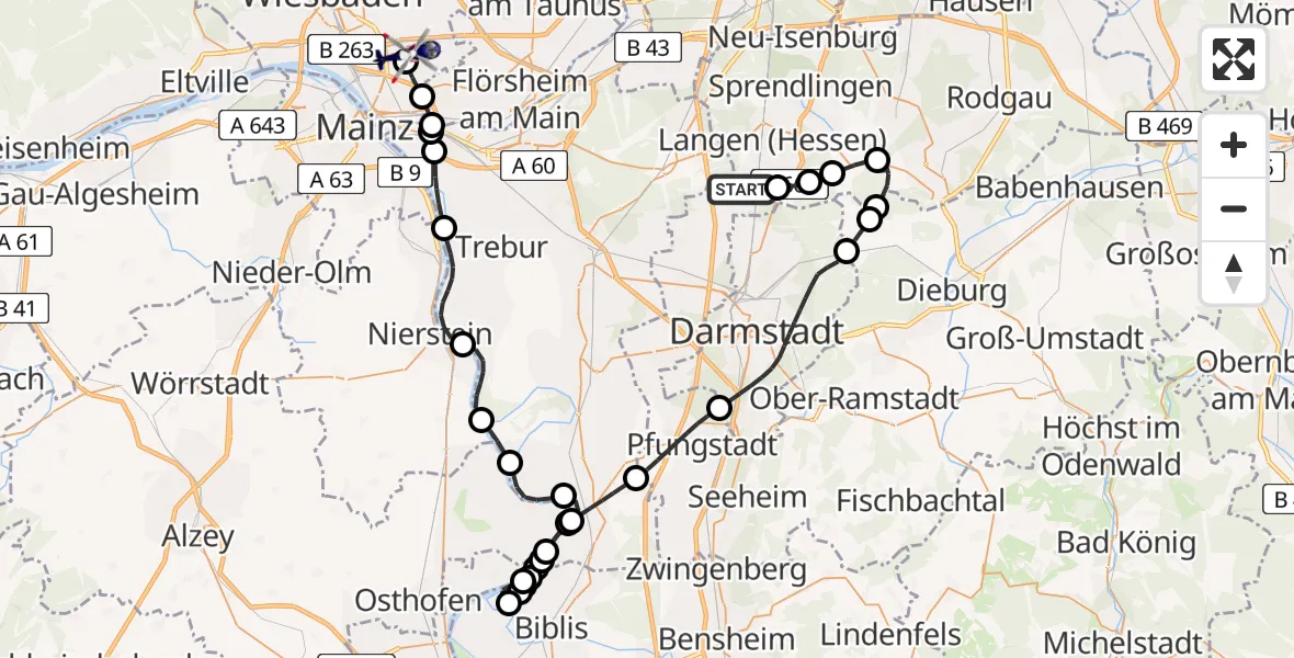 Flugroute Polizeihubschrauber Flughafen Frankfurt-Egelsbach - Wiesbaden Militärflugplatz, 12 Juli 2026, 07:58