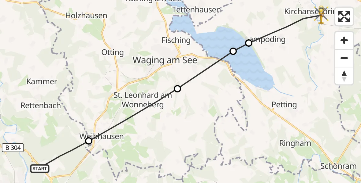 Flugroute Rettungshubschrauber Traunstein - Kirchanschöring, 12 Juli 2026, 08:03