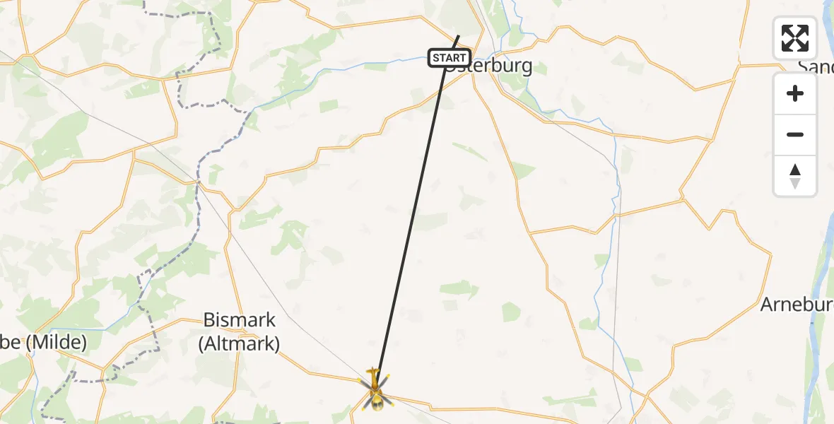 Flugroute Rettungshubschrauber Osterburg (Altmark) - Bismark (Altmark), 12 Juli 2026, 08:03